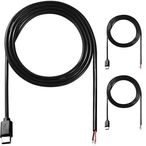 KUOQIY 3 Pezzi 100cm 22AWG USB Tipo C Maschio SPina Cavo 2 Fili di Alimentazione Pigtail Cavo, 5V 3A USB-C a 2 Pin Connettore Aperto a Filo Nudo, per Fai da Te