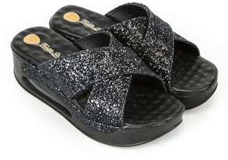 Terlik Sabo Air ST605 Max Leather Womens Sandal Clogs Slides Mules Slippers Sabot Shoes, Black Glitter, EU 40, UK 6