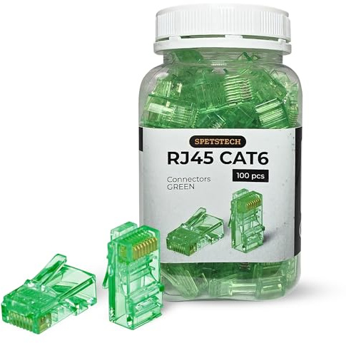 Spetstech RJ45 Connectors 100-Pack Cat 6 non-Through (Cat 6 Ends / Cat6 Plugs / RJ45 Modular Plugs/Ethernet Connectors) for Solid or Stranded UTP Ethernet Cables (100, Green)