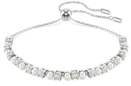 Swarovski Matrix Bracelet, Clear Round-Cut Stones and Crystal Pearls in a Rhodium-Finished Setting, Part of the Matrix Collection