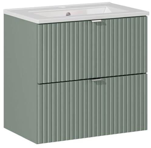 Lomadox Badezimmer Waschtisch mit Keramik-Waschbecken 60cm in grün