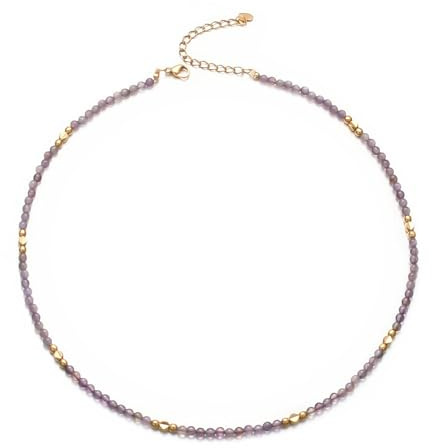 Aleasha Bunt Perlenkette Kette Türkis Spinell Amethyst Lapislazuli Boho Halskette Kurze Edelstahl Sommer Choker Handgefertigte Damen Schmuck 37cm