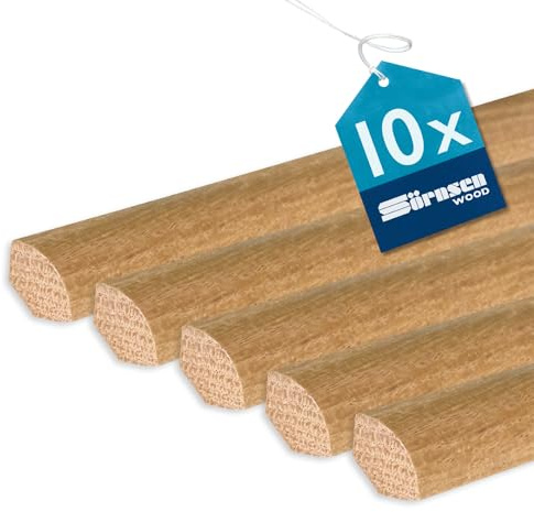 Viertelstab Eiche massiv – 14x14x2400 mm, 10 Stück, natur matt lackiert | Sörnsen Wood Sockelleiste – hochwertige Fußleisten mit Viertelstab Profil – Beste Qualität hergestellt in Norddeutschland