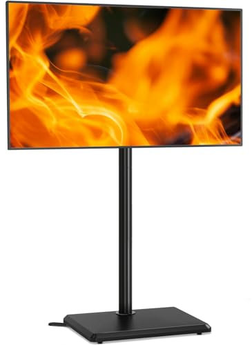 TVON Boden-TV-Ständer mit Halterung für die meisten 81,3 - 152,4 cm flachen/gebogenen Fernseher bis zu 40 kg, höhenverstellbare TV-Halterung mit Holzsockel, drehbarer TV-Ständer für Schlafzimmer, Ecke