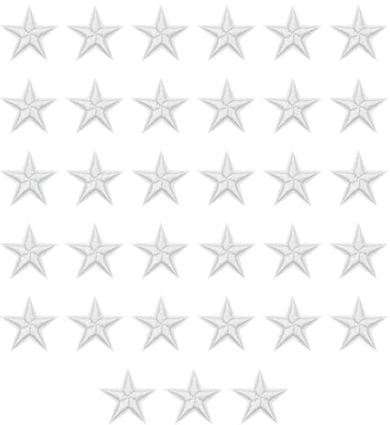 QUARKZMAN 33 Stück Sterne Patches zum Aufbügeln, 2.9cm Flicken zum Aufbügeln,Bestickte Aufnäher zum Bügelflicken für Hut Jacke Jeans Rucksäcke DIY Dekoration(Weiß)