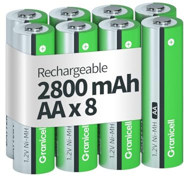 Granicell AA Rechargeable Batteries, 2800 mAh High Capacity, 1300 Cycles, 1.2V Low Self-Discharge NiMH AA Battery, 8 Count