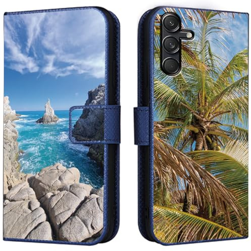 CAXKJE Lederhülle für Samsung Galaxy S25 Personalisierte Handyhülle,mit Eigenem Foto Bild Text Individuelle Schutzhülle,Leder Flip Case Schutzhülle Stoßfest Hülle -SAMHD-Blue