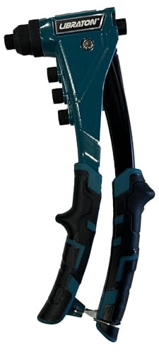 LIBRATON Heavy-Duty Rivet Gun, Pop Rivet Gun Kit, Professional Pop Riveter, Manual Riveter Gun with 160 Aluminum Rivets, Includes 4 Drill Bits, 4 Tool-Free Interchangeable Nozzles, Storage Case