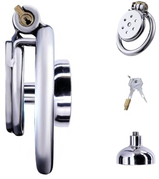 Cage Chastetée Inversée en Acier Inoxydable Cage de Chasteté pour Pénis avec Porte Urine et Cathéter Sex Toys Chastity Cage Plate Respirante pour Immobiliser le Pénis de l'Homme (45mm,A)