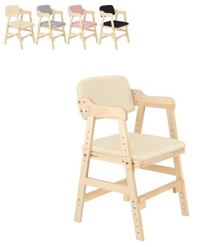 XUANYU Chaise Haute Cuisine pour Bébés, Enfants et Adultes, Chaise à Manger Stable, avec Pieds en Bois de Hêtre et Coussin de Siége, Hauteur Réglable en 6 Positions (Beige-bois)