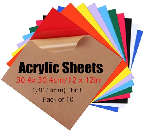 Wonninek Lot de 10 plaques en plastique acrylique - 30,4 x 30,4 cm - Plaques en fonte colorées - Plaques de découpe laser de 3 mm d'épaisseur - Pour découpe laser et matériaux de gravure, panneaux