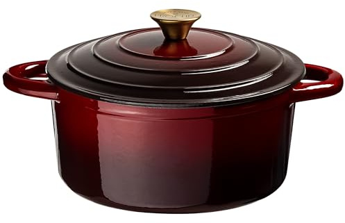 Prochef Enamelled Cast Iron Round Casserole Dish with Lid 26cm – Durable Oven & Hob Safe Stew Pot, Easy to Clean, Ideal for One-Pot Meals, Curries, Roasts & Batch Cooking, Garnet