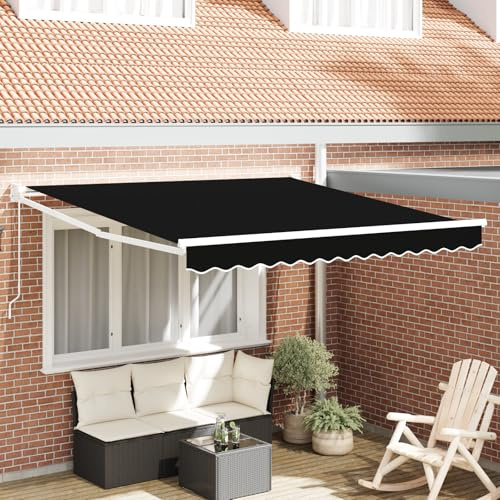 Qnhdfrt Auvent manuel à bras articulé, noir, 350 x 250 cm, extensible, pour balcon, terrasse, jardin, avec tissu acrylique robuste