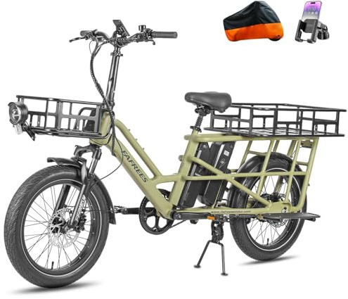 Fafrees FF20CUV, Longtail E-Bike 20 * 3.0 Zoll, E-Lastenrad 250W 25km/h, Ebike Damen 12Ah*2 / 15Ah*2 Akku, E-Fahrrad 75N.m Reichweite 100-140km/120-170km, Tragkraft 200kg