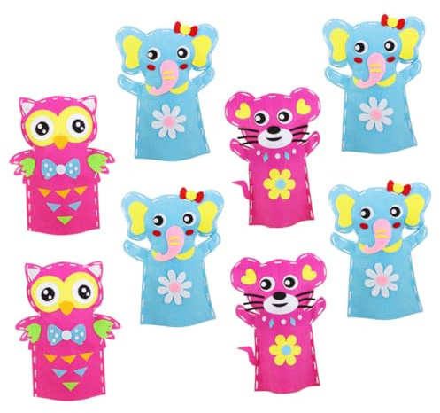 WOONEKY 8 Sätze Teiliges DIY Handpuppen Bastelset für Stofftier Motiv Kreatives Nähspielzeug Fantasie Geduld und Geschicklichkeit für Jungen und Mädchen