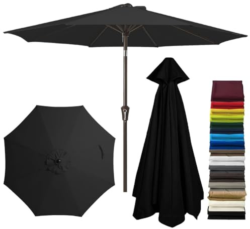 Toile de rechange pour parasol de jardin 3,35 m, housse de rechange pour 8 baleines, adaptée aux parasols de marché, déportés, suspendus et décentrés, toile seule(Noir)