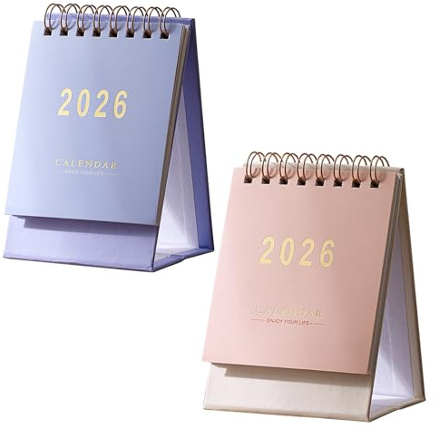 Mini Desk Calendar 2026-2027 UK, January 2026 to June 2027-18 Month Pocket Flip Desktop Academic Calendar Planner, Portable Monthly Small Desk Calendar for Home Office School (Pink + Light Purple)