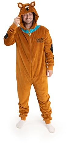 Scooby-Doo! Pijama Enterizo Unisex marrón con Personaje de Estar por casa con Cremallera y Forro Polar con el Estampado, dónde estás?» de Manga Larga con Capucha