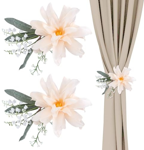 WADORN 2 Pince pour Embrasses de Rideaux à Fleurs Attaches de Rideaux à Fleurs de Pivoine Pinces à Rideaux Simples et Élégantes pour la Maison la Chambre Le Bureau la Décoration de Mariage