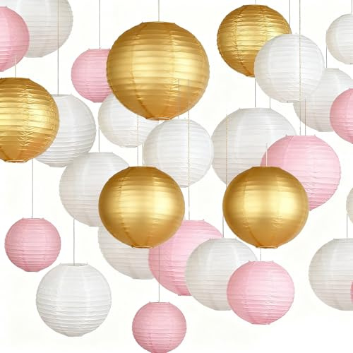 LDXDRU 27 Stück Papierlaternen, Rund Lampions, Papier Laterne, Hängende Papierlaterne für Hochzeit Geburtstag Feiern Garten Deko