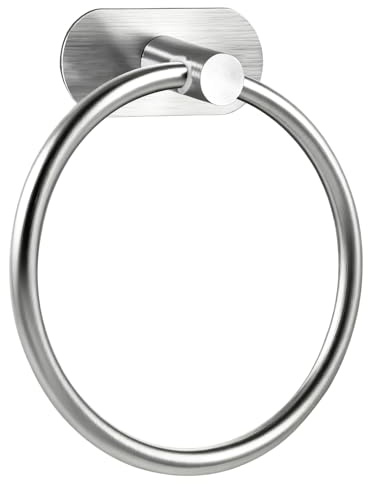 Anneau porte-serviettes, porte-serviettes, acier inoxydable 304 montage mural rond sans perçage, porte-serviettes autocollant salle de bain, pour salle de bain, cuisine et salon (Argent)