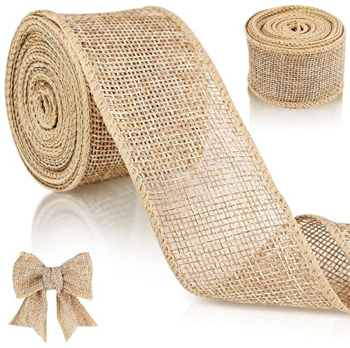 JAXICREY 9m Juteband Natur 4cm, Jutestoff Geschenkband Breit, Juteband Dekorativ Braun, Jute Bänder, Vintage Gurtband, Jute Schleifenband für Weihnachten, Hochzeit, Herbstkranz, Adventskranz Deko