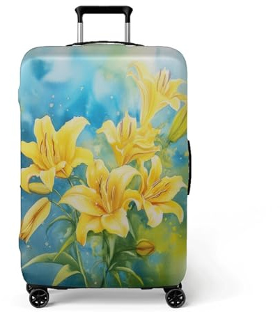 Homeyang Housse Protection Valise Fleur De Lys Jaune Housse Valise de Voyage Elastique Polyester Spandex Lavable Bagage de Voyage Couverture 18 à 32 Pouces Luggage Cover (XL)