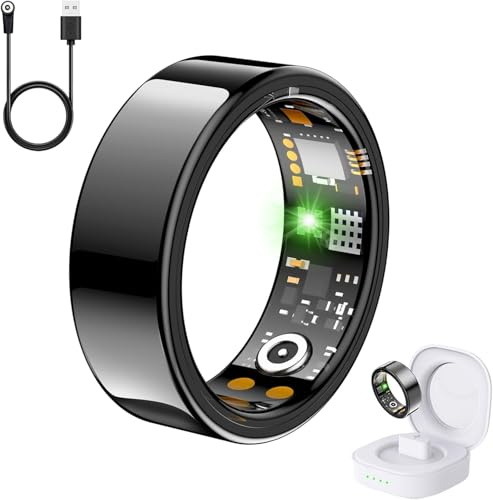 Health Tracker Ring, Smart Health Ring for Women Men with Heart Rate, Blood Oxygen, Sleep Monitor, Steps,Calories, No Subscription Fee, IP68 Waterproof Smart Ring for iPhone & Android (Black, 13)
