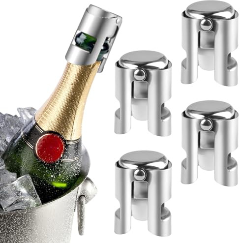 4 Piezas Tapón de Champán de Acero Inoxidable,Tapas de Botellas de Champán
