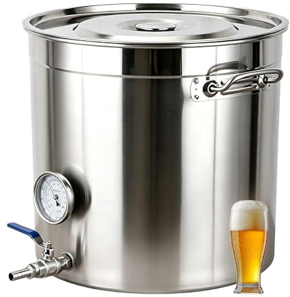 Stor Kastrull i Rostfritt Stål för Ölbryggning med Kran, Professionell Bryggkittel för Hemmabruk och Catering, Snabb Dränering och Enkel Rengöring(33L/8.7Gal)