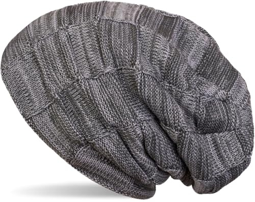styleBREAKER warme Feinstrick Checked Beanie Mütze mit Flecht Muster und sehr weichem Fleece Innenfutter, Unisex 04024090, Farbe:Grau