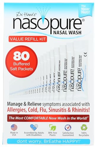DR HANA'S NASOPURE Los más agradables € Neti pota | Valor Kit de recarga | 80 salina tamponada paquetes | Alergias y alivio de la congestión nasal Wash