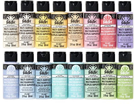 FolkArt Multi Surface Acrylic Paint Set Pastel Colors, Count, 2 Fl Oz (Pack of 16)