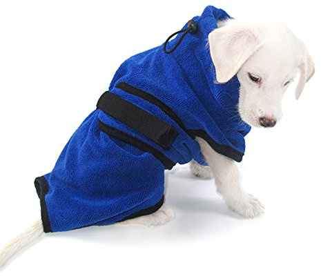 PETCUTE Mikrofaser Hunde Bademantel,Waschbare Hundebademantel mit Verstellbaren Trägern,Super Saugfähig Schnell Trocknend Handtuch Strandtuch für Kleine Mittlere und Große Hund Katze,Blau(XL)