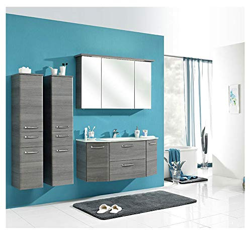 Pelipal - Alika 14 - Badmöbel-Set - 112 cm - Badset - 5-teilig mit Spiegelschrank, Mineralmarmor-Waschtisch usw. in Graphit Struktur quer
