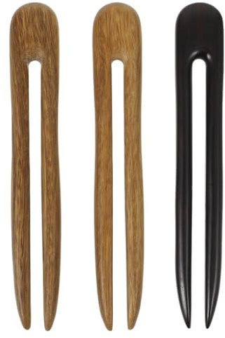 Lurrose 3pcs Palo Pelo Moño - Palo Pelo Madera, Horquilla en Forma de u Palillos Chinos para Pelo para Mujeres Niñas