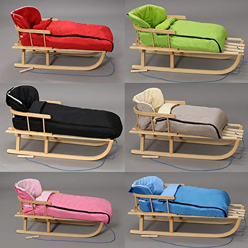 Holzschlitten mit Rückenlehne Winterfußsack 90cm oder 108cm Schlitten Holz Zugseil Sicherheitsgurt Rodelschlitten Bob Schlitten GRATIS (Schwarz 90cm)
