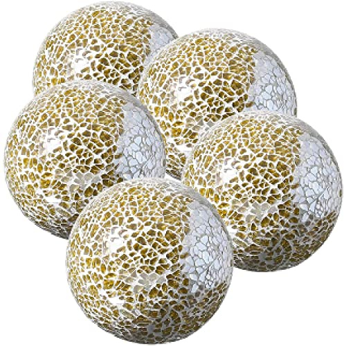 Whole Housewares Dekorative Handgefertigte Dekorationskugel Glaskugeln - Set mit 5 Kugeln - Dekorativ, Weihnachtsdekoration, Heimdekoration - 7,6 cm - Weiß