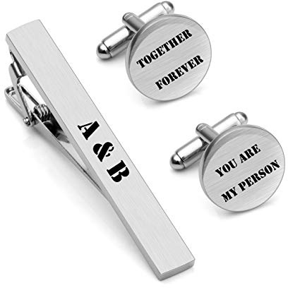 PiercingJ Herren Manschettenknöpfe Krawattenklammer mit Gravur Männer Hemden Krawattennadel Personalisierte Namen Logo Tie Clip Cufflinks für Hochzeit Bräutigam Jubiläum Tanzparty Geburtstag