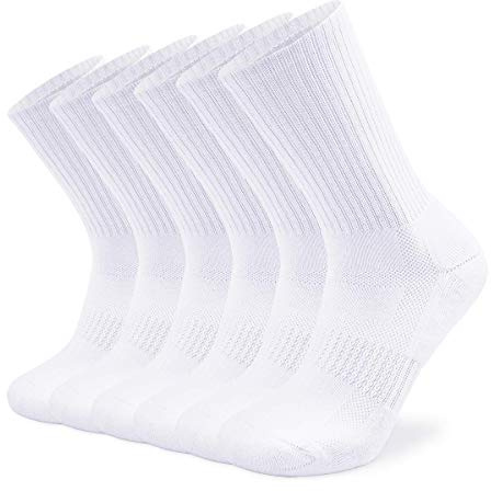 SOX TOWN Unisex Cushioned Crew Training Athletic Socks Men & Women with Combed Cotton Moisture Wicking Breathable Performance(White L)