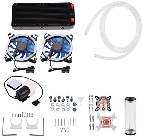 DIY 240mm Water Cooling Kit, DIY 240mm Cooler CPU/GPU Block Pump Reservoir with LED Fan Heat Sink Computer Water Cooling Connectors Kit, Liquid CPU Cooler Kit