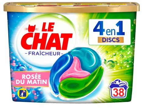 Le Chat Discs Fraîcheur - Lessive en Capsules - Parfum Rosée du Matin - Lessive 4en1 - 38 Lavages (38 doses 4en1)