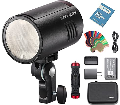 Godox AD100Pro AD100 Pro Pocket Flash,100Ws TTL 2.4G Wireless HSS 1/8000s,7.2V/2600mAh Li-ion Battery,0.01-1.5s Recycling,360 Full-Power Flashes,Support TTL/M/Multi-Functions, OLED Panel