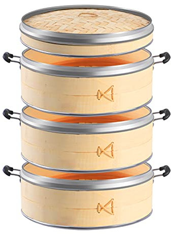 Handmade Bamboo Steamer - Healthy Cooking Steam Baskets with Anti-scalding Handle for Rice Vegetables Dim Sum Dumplings