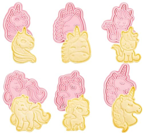 Aatpuss 6 Stück Keksausstecher Kinder, Einhorn Ausstecher Kunststoff, Für Gebäck, Sugarcraft, DIY, Kuchendekoration Schokoladenform Cookie (Rosa)