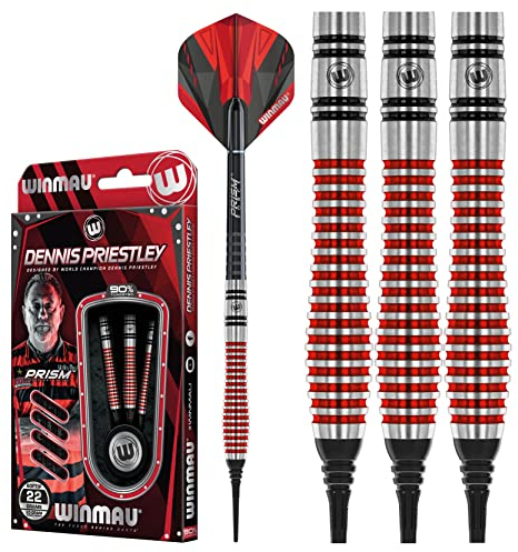 WINMAU Dennis Priestley 20 Gramm Profi Wolfram Softip Dartpfeile Set mit Flights und Schäfte