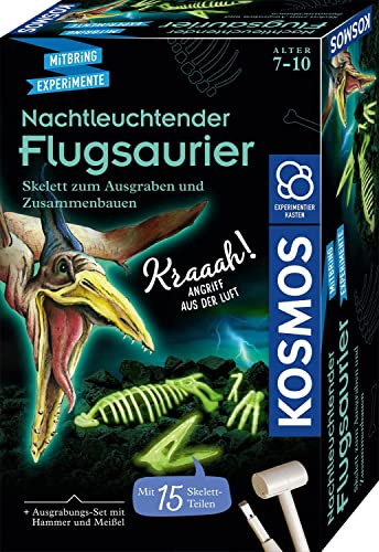 KOSMOS 636166 Nachtleuchtender Flugsaurier, Skelett zum Ausgraben und Zusammenbauen, Komplett-Set mit Hammer und Meißel, Experimentierkasten für Kinder ab 7 Jahre und Dino Fans, Geburtstagsgeschenk