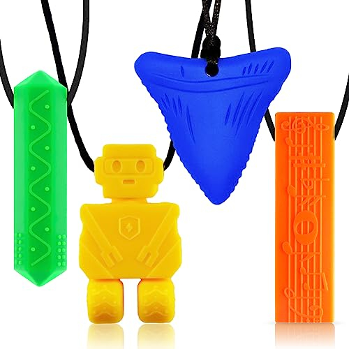 Collier a macher enfant tdah,4 pièces colliers à mâcher sensuels pour enfants et adultes souffrant de dentition, d'autisme et de TDAH(mélanger1)