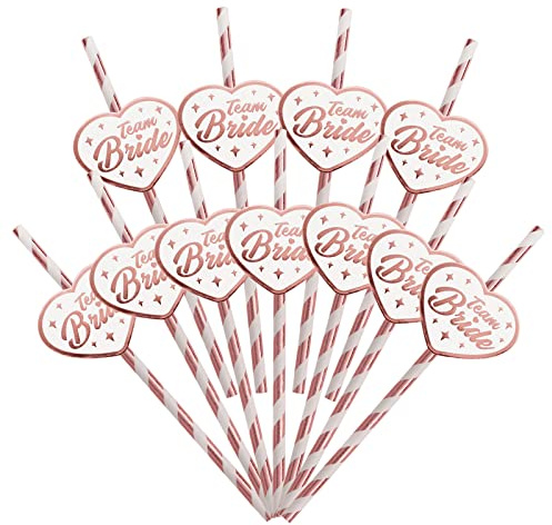 HOWAF 24 Rose Gold Team Bride Party Straws - Paper Drinking Straws for Bridal Shower and Bachelorette Accessories