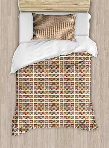 Ambesonne Retro Duvet Cover Sets, Old Audio Cassettes Vintage Elements Listening to Music Theme Recording Technology, Bedding Set with 2 Duvet Covers & 4 Pillowcases, 2 Pack Queen Size, Multicolor